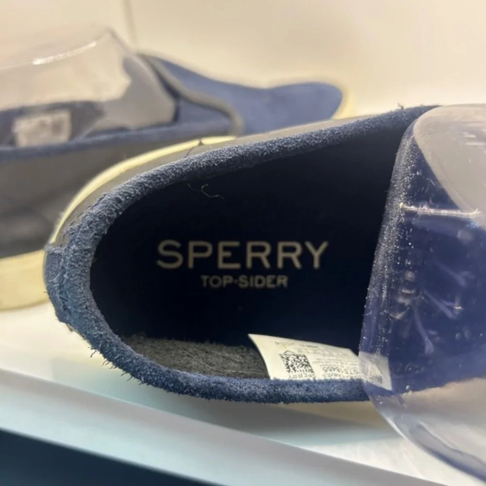 Sperry Top-Sider Mens Navy Blue Suede‎ Black Leather Slip On Sneakers STS18455